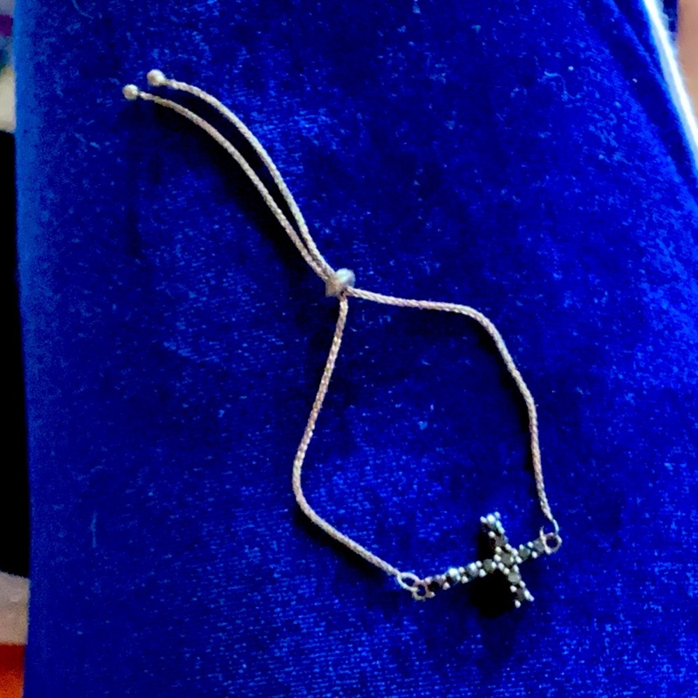 Solid stamped 925 Sterling Thai Black Spinel cross bracelet